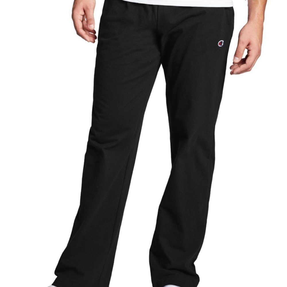 champion open bottom jersey pants black sz large